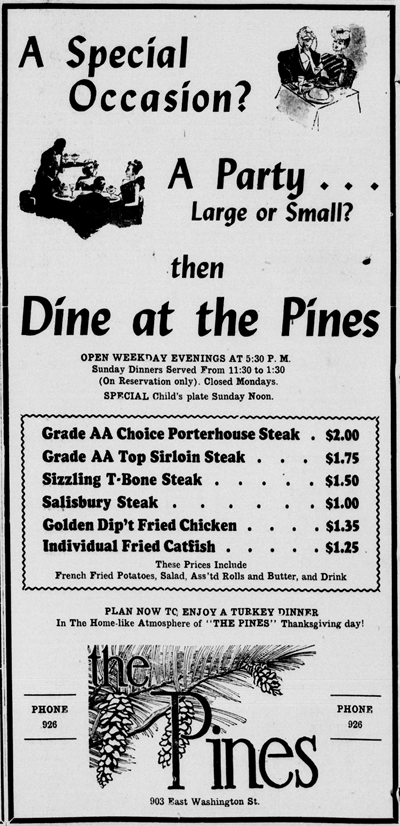 Pines Restaurant Menu